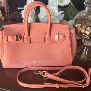 Teddy Blake Coral Leather Satchel with Detachable Strap